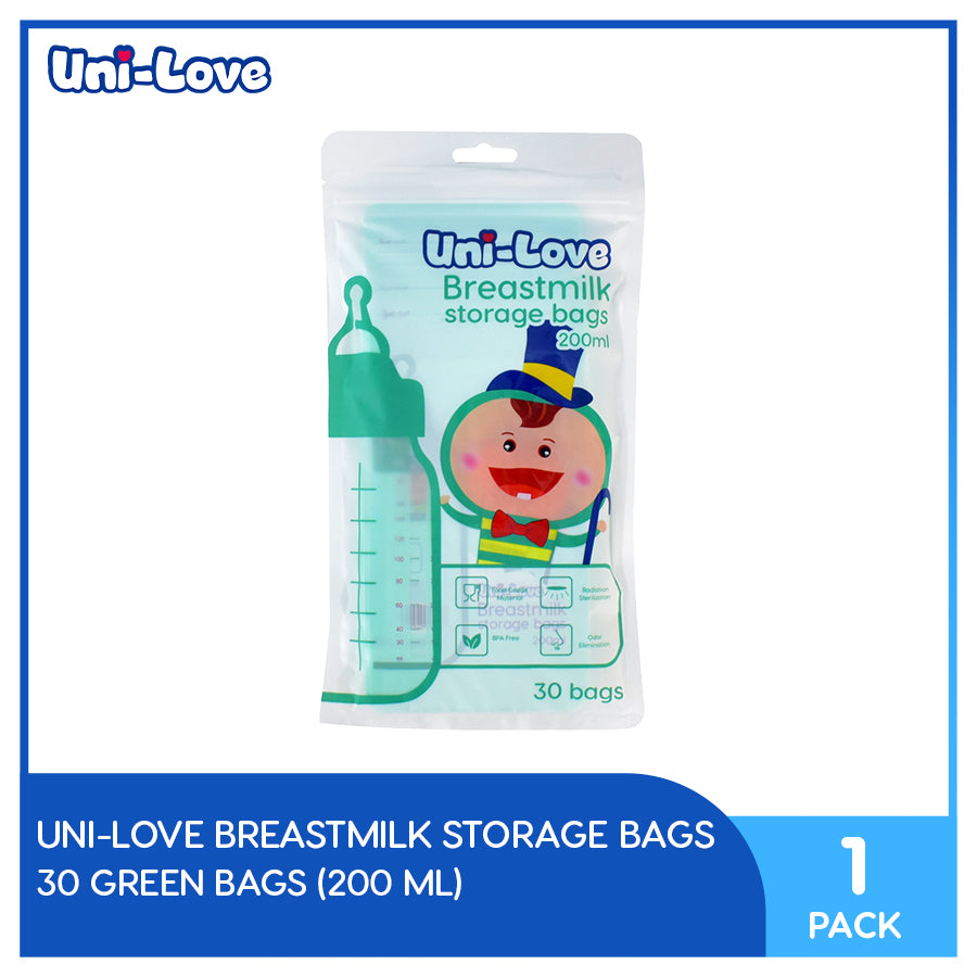 UniLove Green Breastmilk Storage Bags 200ml (30 Bags per Pack) Pack of 1