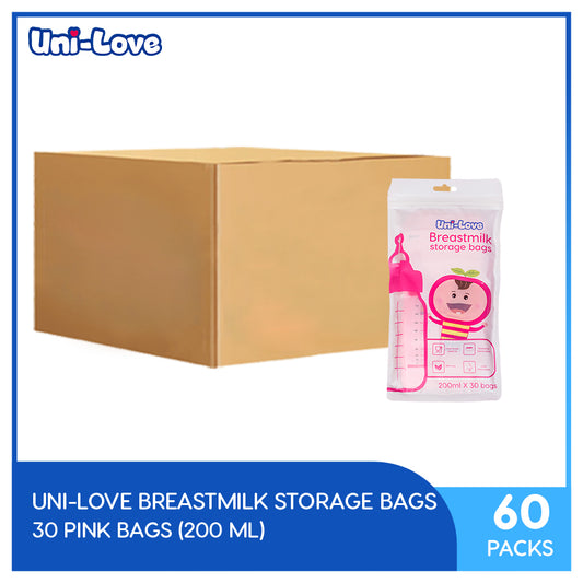 UniLove Pink Breastmilk Storage Bags 200ml (30 Bags per Pack) Pack of 60 (1 Case)