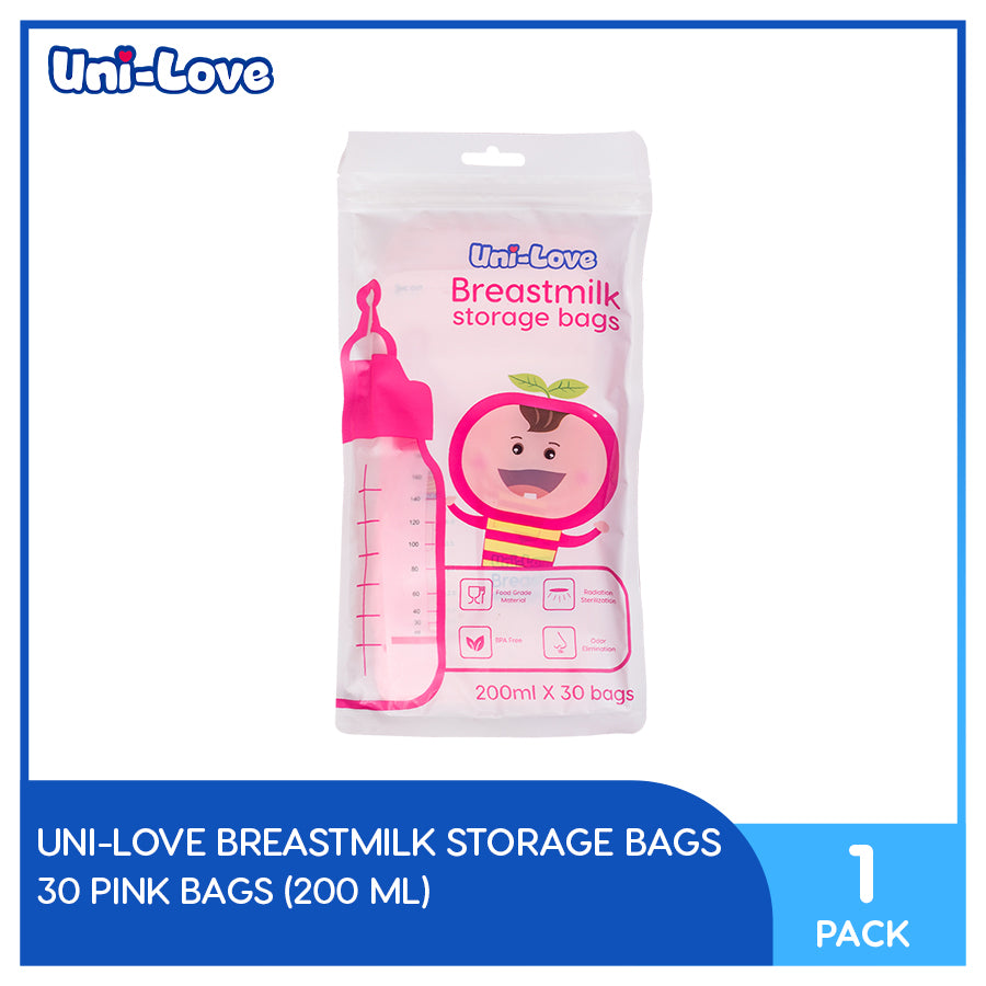 UniLove Pink Breastmilk Storage Bags 200ml (30 Bags per Pack) Pack of 1