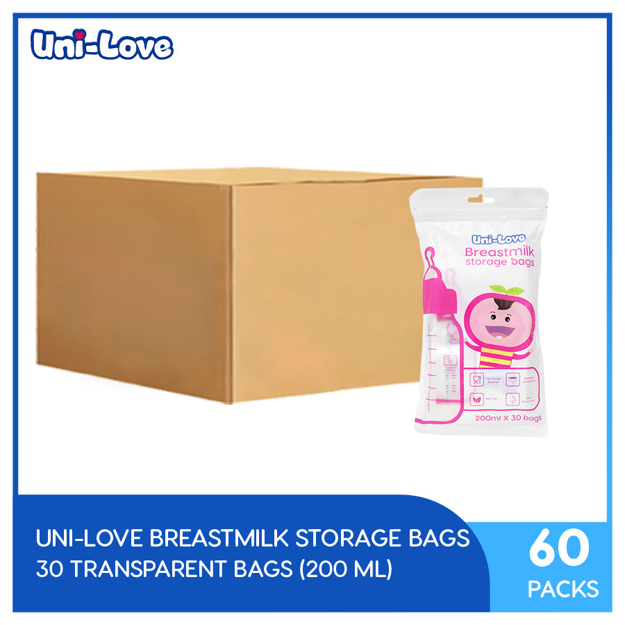 UniLove Transparent Breastmilk Storage Bags 200ml (30 Bags per Pack) Pack of 60 (1 Case)