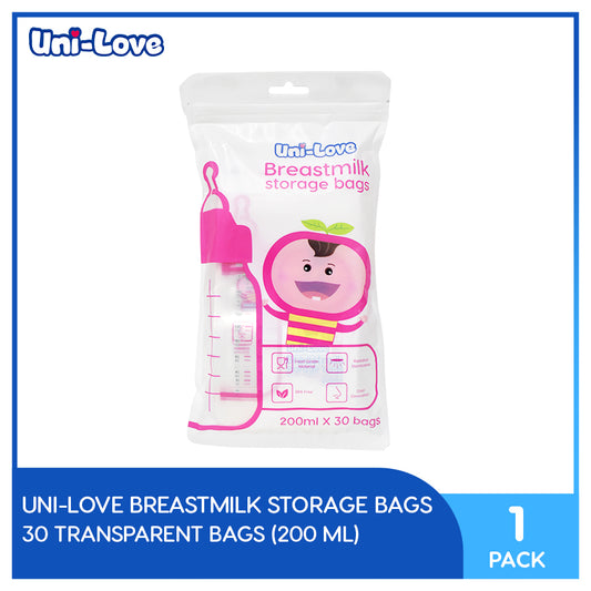 UniLove Transparent Breastmilk Storage Bags 200ml (30 Bags per Pack) Pack of 1