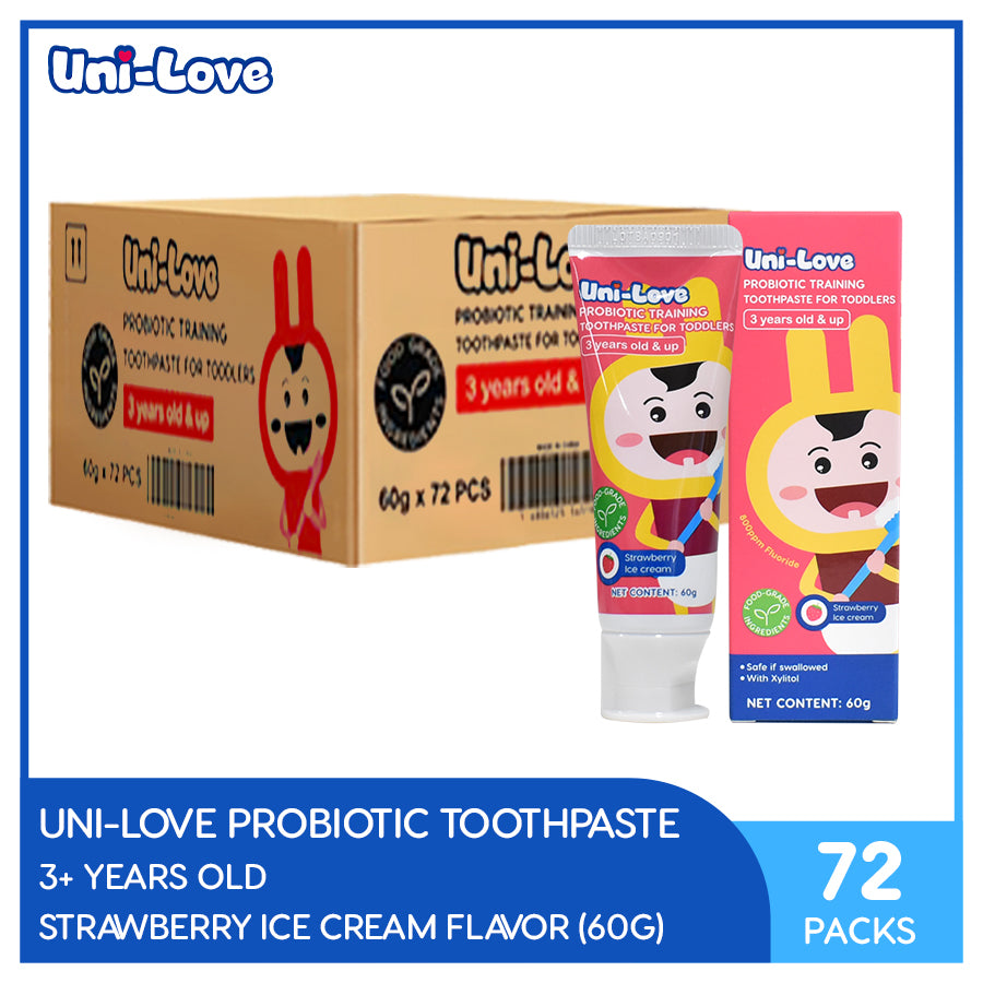 UniLove Probiotic Training Toothpaste - Strawberry Ice Cream (3+ Years Old) 60g Pack of 72 (1 Case)