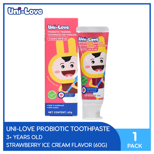 UniLove Probiotic Training Toothpaste - Strawberry Ice Cream (3+ Years Old) 60g Pack of 1